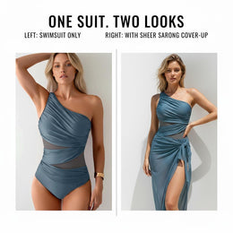 One-Shoulder Swimsuit with Mesh Sarong Set