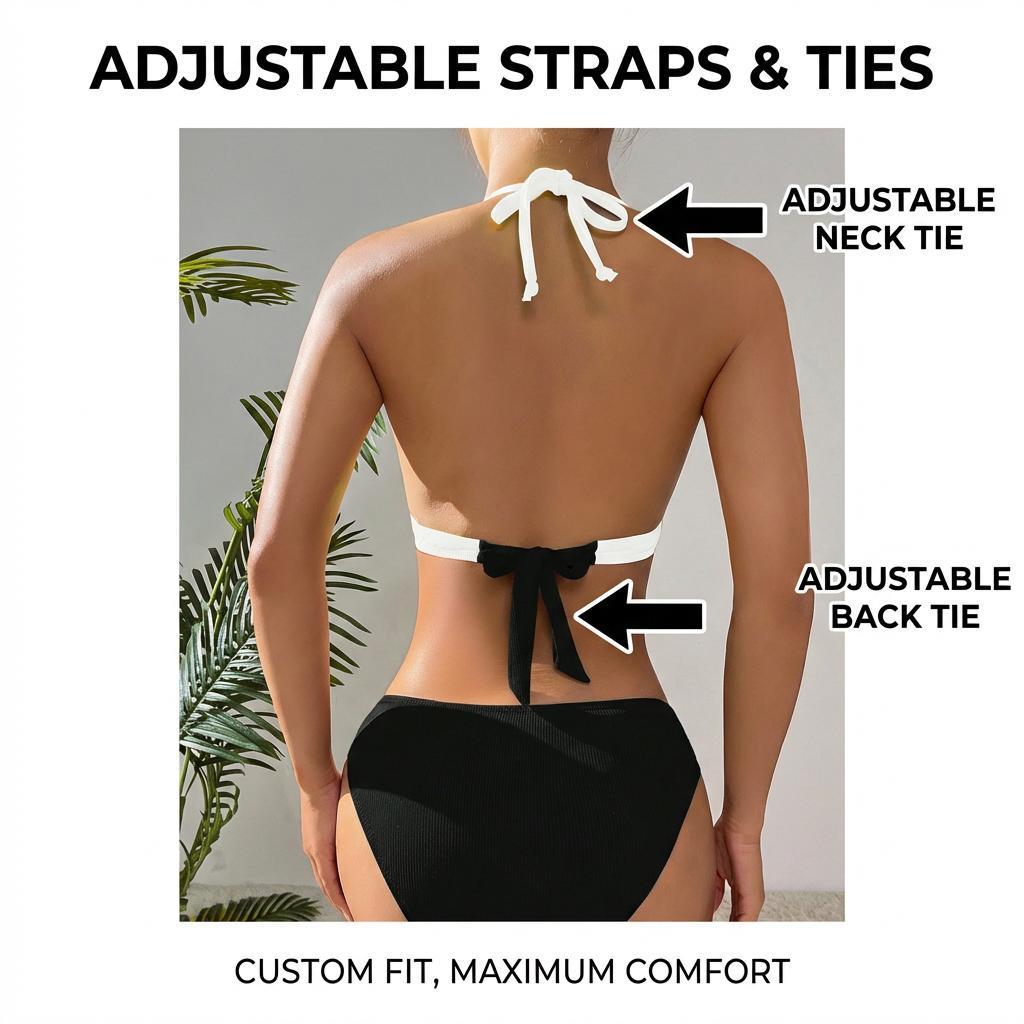 Ribbed Colorblock Halter Bikini Set