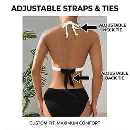 Ribbed Colorblock Halter Bikini Set