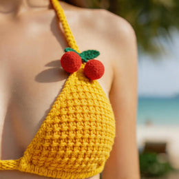 Crochet Cherry High-Waist Bikini Set