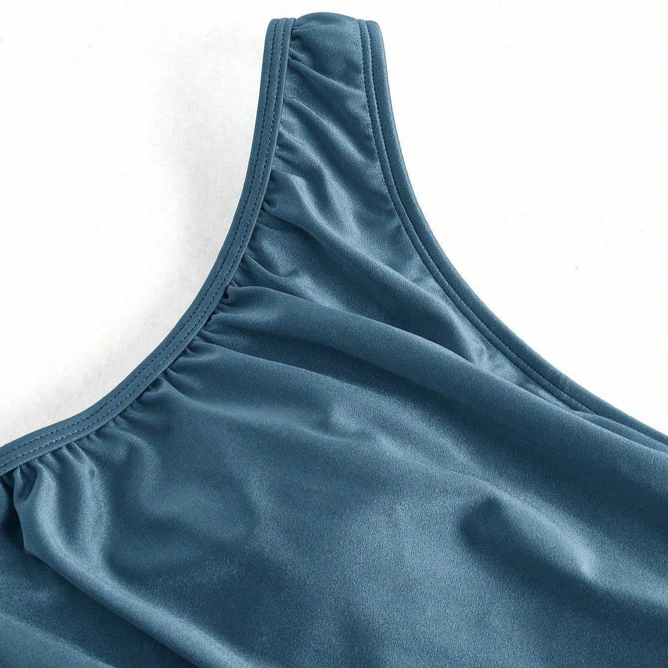 One-Shoulder Swimsuit with Mesh Sarong Set