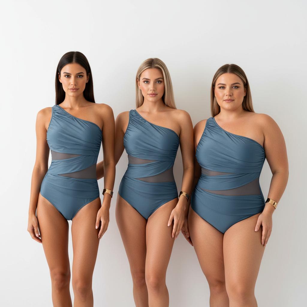One-Shoulder Swimsuit with Mesh Sarong Set