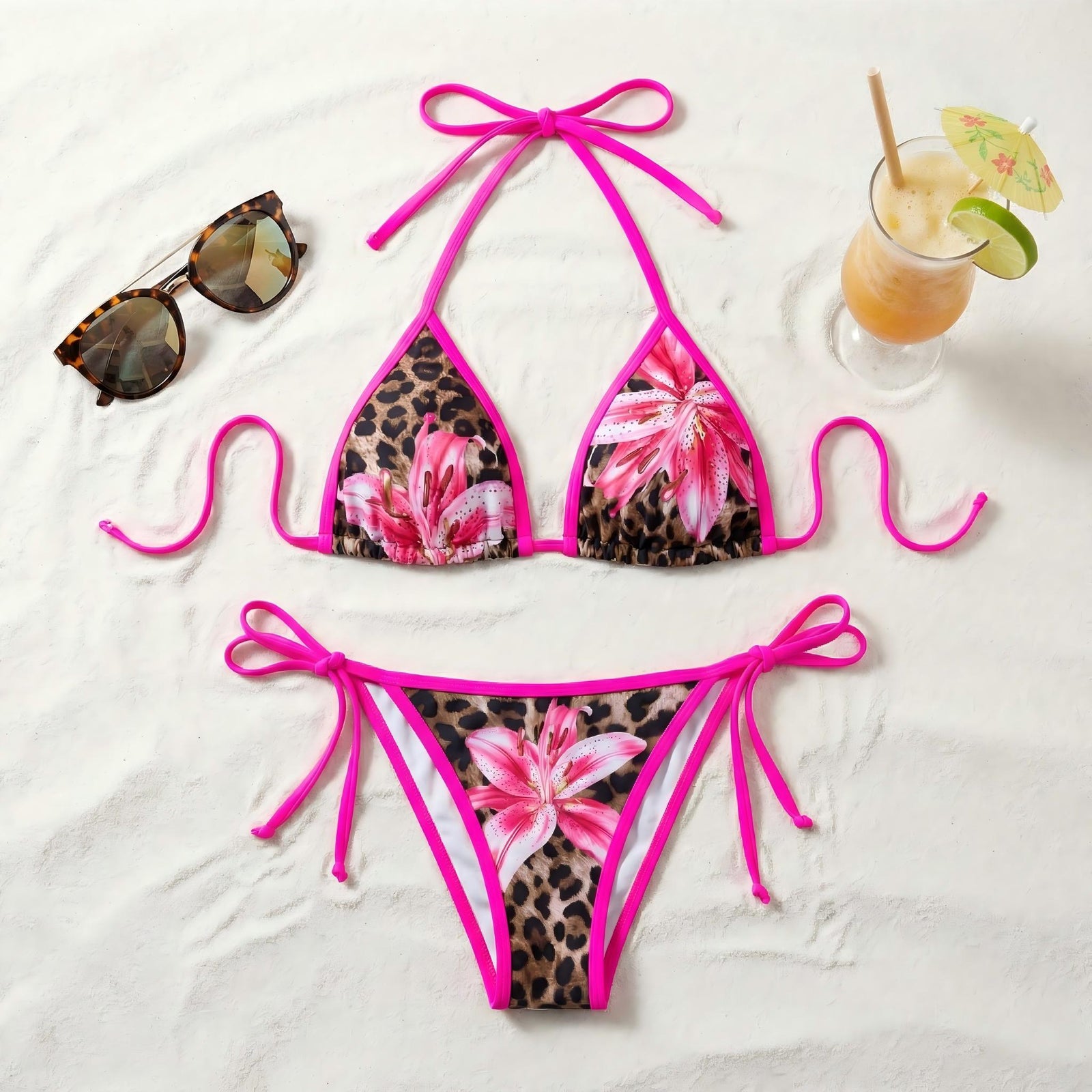 Neon Leopard Lily Triangle Bikini Set