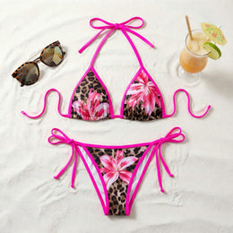 Neon Leopard Lily Triangle Bikini Set