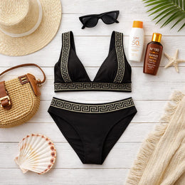 Greek Key High-Waist Bikini Set