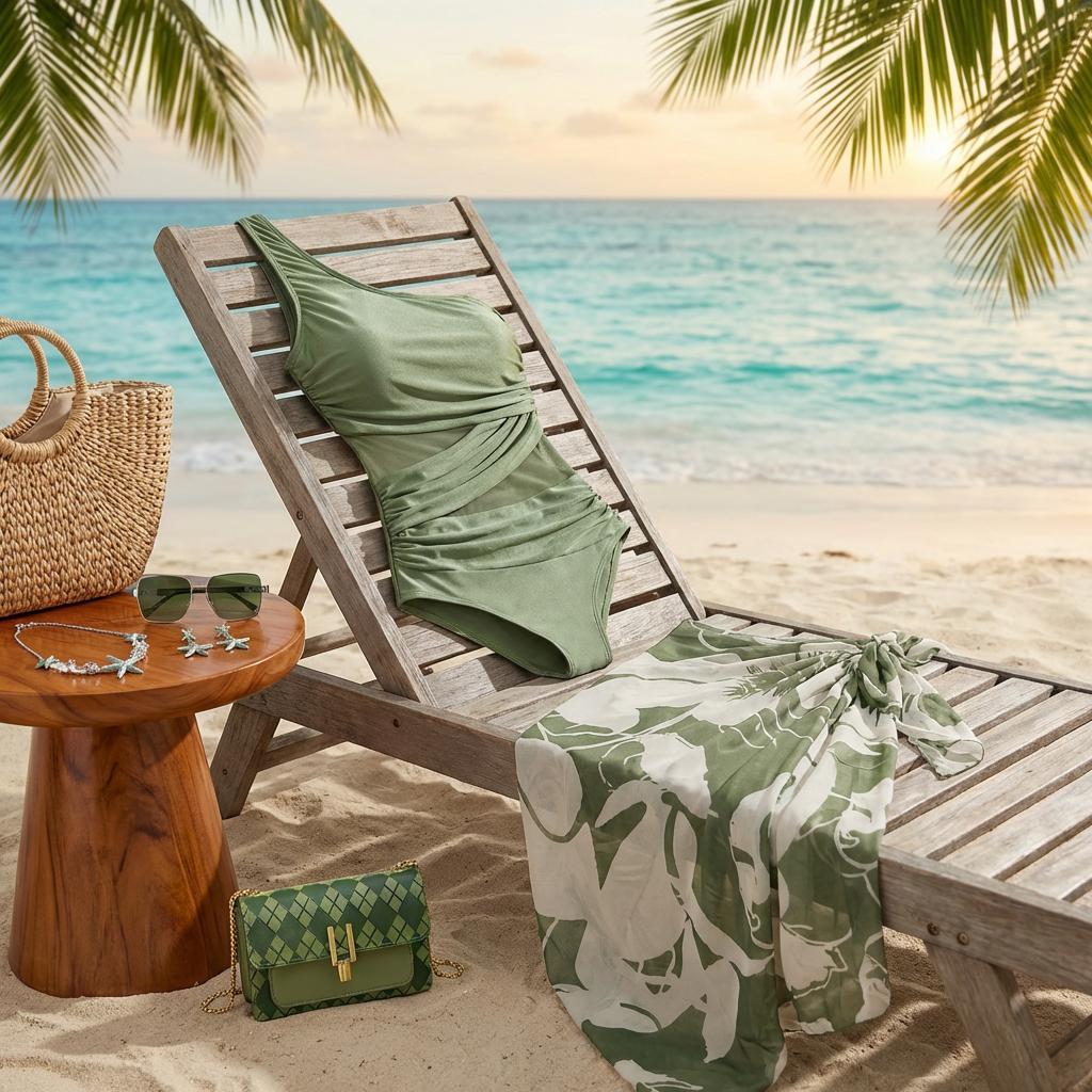 One-Shoulder Swimsuit with Floral Sarong Set