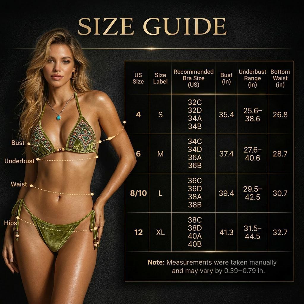 Olive Velvet Beaded Triangle Bikini Set